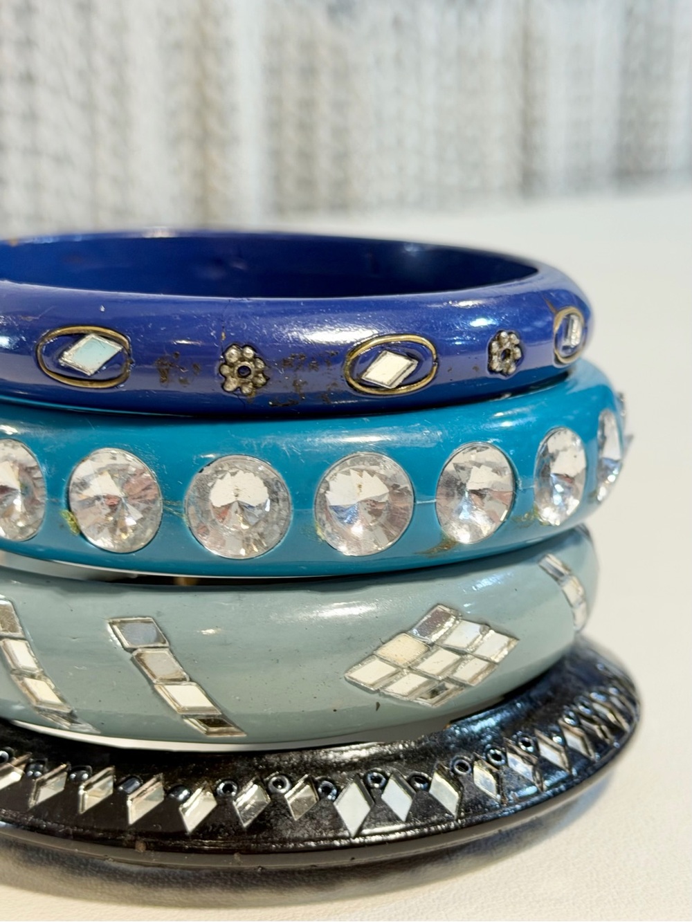 Bohemian gypsy bangle bracelet stack set bundle of 4 sparkle mirror rhinestone - Picture 16 of 16